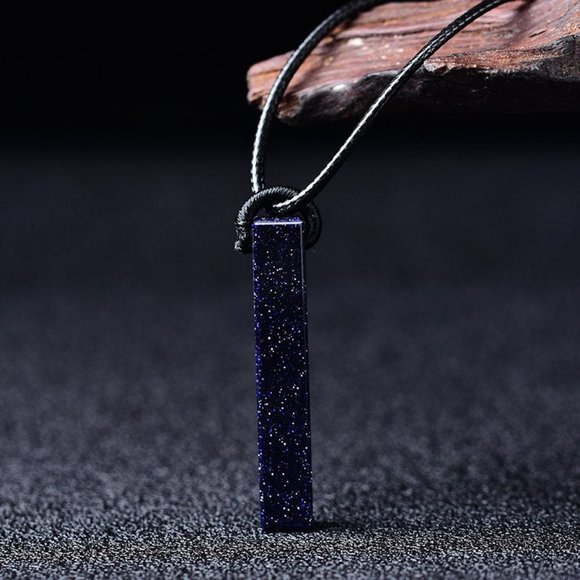 Natural Goldstone Tube Stone Pendant Blue Sandstone Gemstone Charm Necklace - Picture 3 of 4